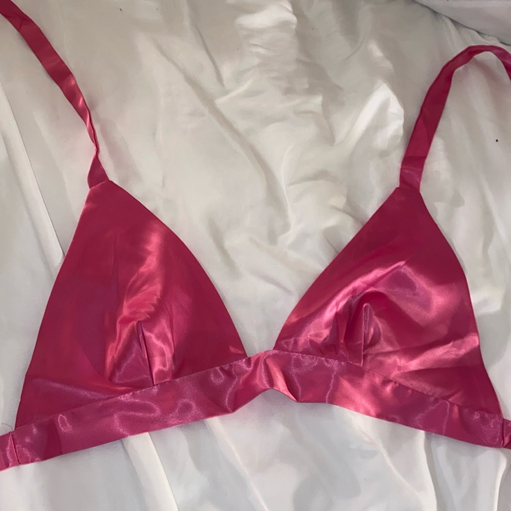 Hot pink Satin tie in the back Bra top